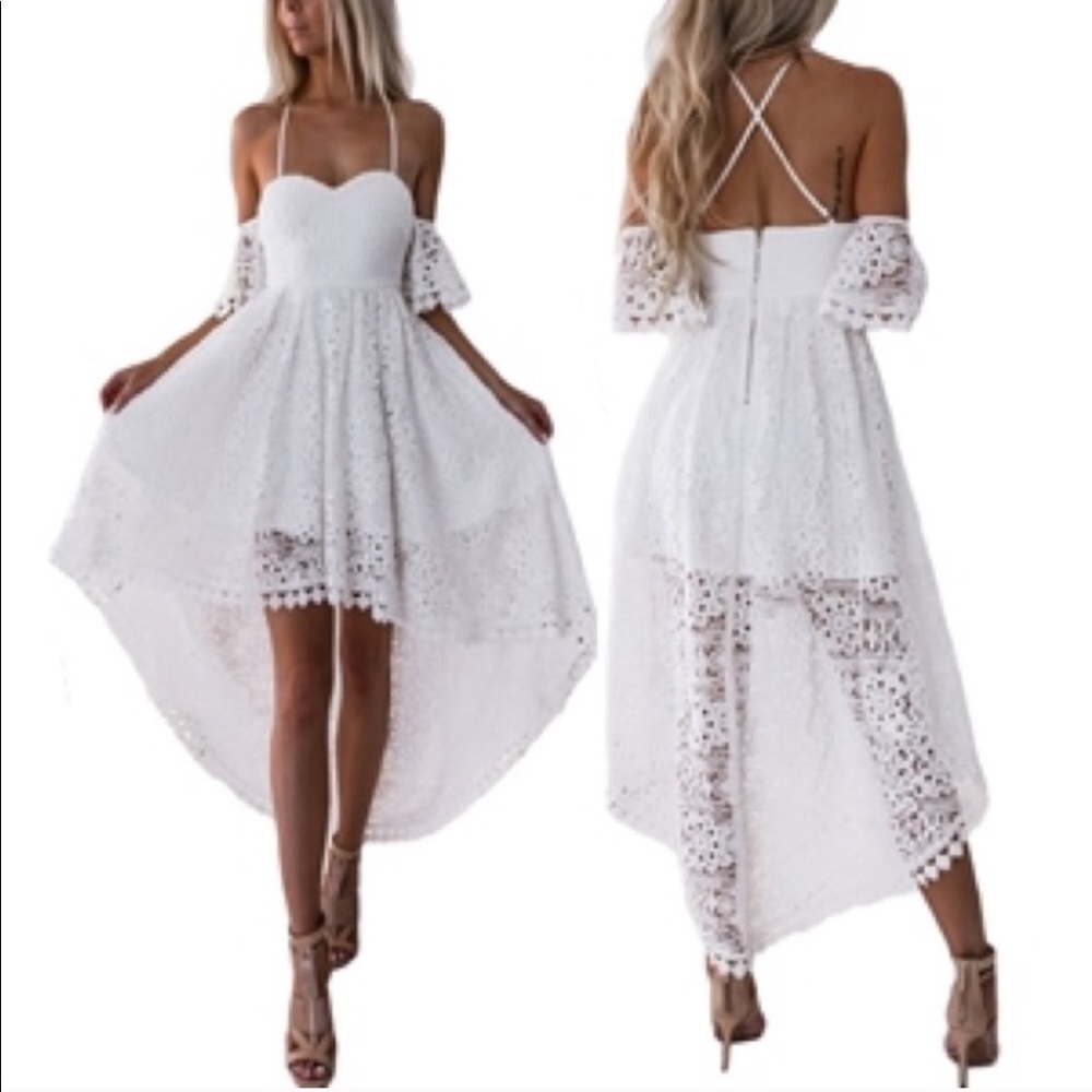 BOHO Hi-Low White Lace Dress